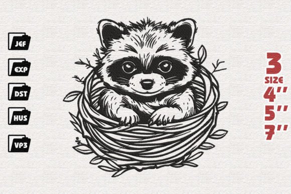 Cute Raccoon Embroidery Design