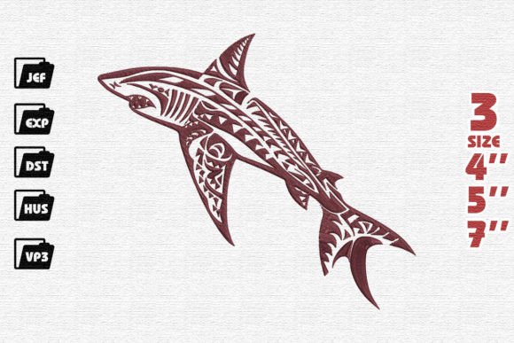 Tribal Shark Embroidery Design